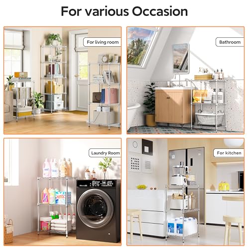 M MZG 3 Tiers Shelf Metal Storage Shelves Wire Rack Closet Organizers with Wheel for Garage Kitchen Bathroom Laundry Chrome 11.8" D x 17.7" W x 28.8" H - color: Chrome, size: 3 Tiers, 11.8"D x 17.7"W x 28.8"H