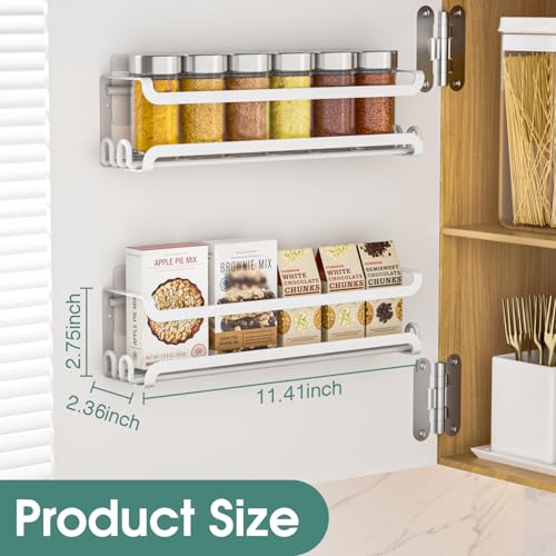 LUCYCAZ 2 Pack Wall Mounted Spice Rack with 8 Hooks, Spice Organizer Shelf for Stove Cabinet Pantry Door,Screw or Adhesive Spice Shelf Hanging Wall Spice Rack in Kitchen and RV (White, 2 PACK) - color: White, size: 2 PACK