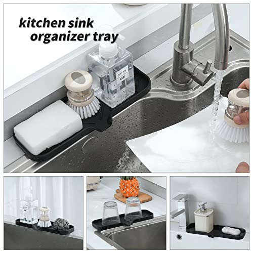 MicoYang Silicone Bathroom Soap Dishes with Drain Spout-Bathroom and Kitchen Sink Organizer,Sponge Holder,Dish Soap Tray,Perfect for Dispenser,Scrubber,Bottle,Cup on Sink or Counter-Black 12"×4" - color: Black, size: L(12"×4")