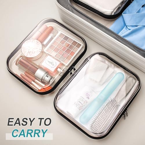 Sanwuta 6 Pcs Clear Hard Zipper Case Plastic Zipper Pouches Transparent Makeup Bag Pencil Case Pouches Toiletry Diaper Bag for Travel Toy Storage Organizer Bins(Black,9.84 x 7.87 x 2 Inch) - color: Black, size: 9.84 x 7.87 x 2 Inch