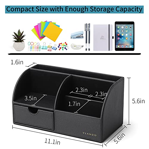 Vlando Office Desk Organizer Leather Desktop Organizer Caddy with Drawer for Storing Desktop Supplies and Accessories (Black) - color: A.Black