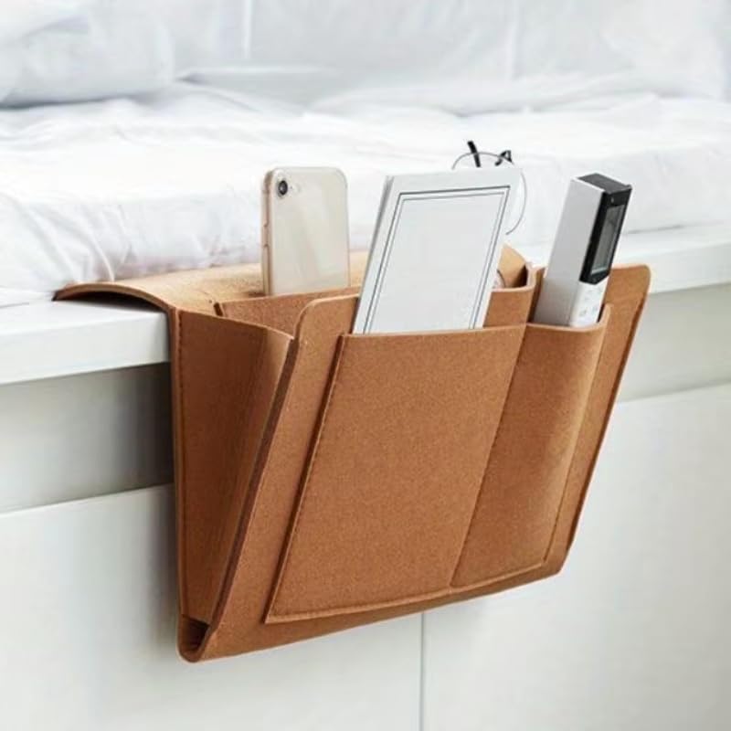 Sofa TV Remote Control Hanging Caddy Bedside Storage Bag with Pockets Organizer (Brown) - color: Brown