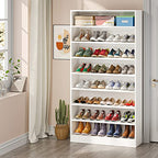 Tribesigns Shoe Cabinet, 9 Tiers 40-45 Pairs Heavy Duty Wood Freestanding Shoe Storage Cabinet, 70.8'' Tall Shoe Cabinet with Open Storage for Entryway, White - color: White
