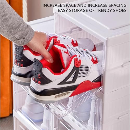 Foldable Shoe Rack,No Assembly Stackable Shoe Storage Box with Doors,Free Standing Plastic Space Saving Shoe Cabinet Bins Dustproof,Folding Shoe Box Organizers (9 Tier-9 Pairs White) - size: 9 Tier-9 Pairs White