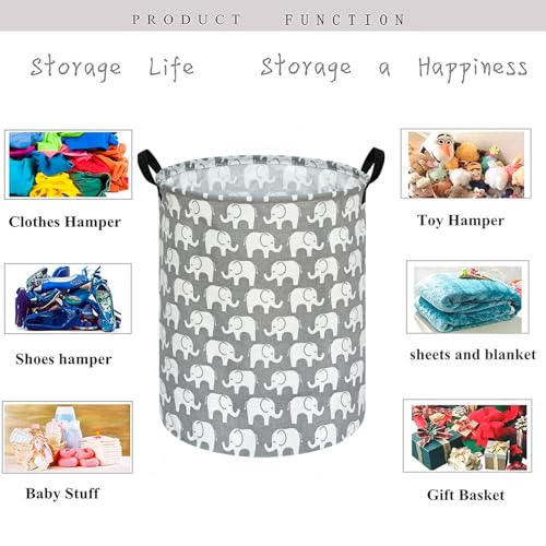 KUNRO Kids Laundry Hamper Clothes Gift Basket Storage Laundry Baskets Organizer Bin with Handles for Nursery Room (Elephant) - color: Elephant