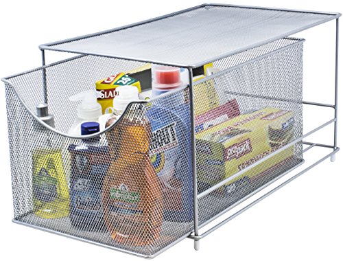 Sorbus® Cabinet Organizer Drawer with Cover—Mesh Storage Organizer w/Pull Out Drawers—Stackable, Ideal for Countertop, Cabinet, Pantry, Under the Sink, Desktop and More (Silver Bottom Drawer) - color: Silver, size: 1 Drawer