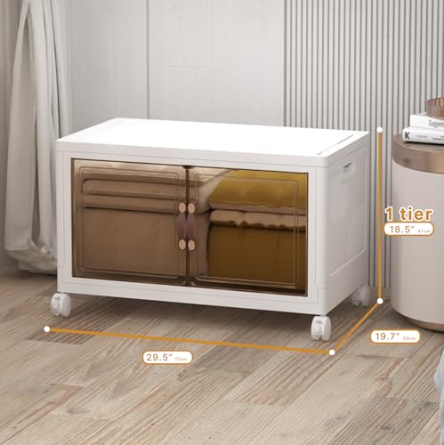 UAMFURI Extra Large Stackable Storage Bins with Lids & Wheels, Foldable Plastic Storage Bins (1, White, 30"×20"×18") - color: white, size: 1PACK-30"W20"D18H"