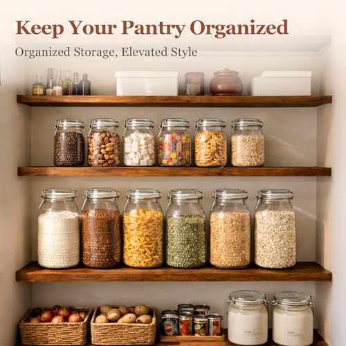 ComSaf 0.5 Gallon / 3 Pack Wide Mouth Glass Jars with Airtight Lids,Large Airtight Food Storage Containers for Pantry, Heavy-Duty Canister Set for Flour, Sugar, Cereal, Cookies, and Pet Food - size: 0.5 Gallon/3pcs
