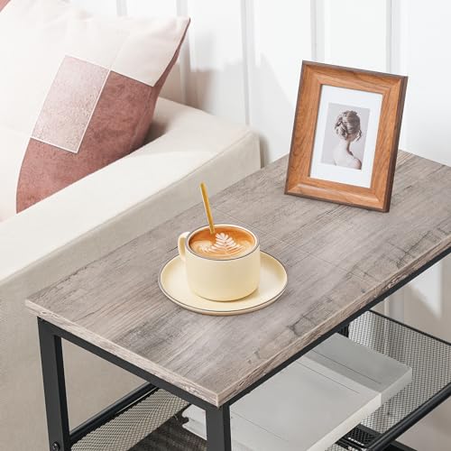 HOOBRO Side Table, 3-Tier Narrow End Table, Nightstand with 2 Flat or Slant Adjustable Shelves for Small Spaces, Hallway, Living Room, Bedroom, Sturdy, Easy Assembly, Greige and Black BG23BZ01G1 - color: Greige + Black