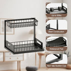 VUSIGN Under Kitchen Sink Organizer, 2 Tier Metal Slide out Sink Shelf Pull out Cabinet Organizer Drawers for Bathroom Kitchen Laundry, 2 Pack, Black - color: Black-2PCS