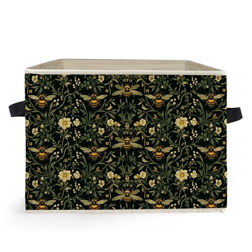 Moody Floral Bumblebee Storage Box Bins, Dark Cottagecore Honey Bee Botanical Collapsible Storage Basket Organizer for Bedroom Laundry Room Home Clothes Toys Books, Toybox for Girls - color: Floral Q