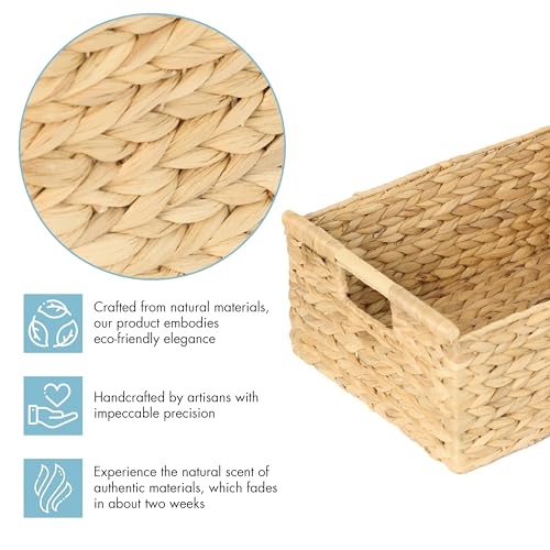 VATIMA Extra Large Wicker Basket Rectangular with Wooden Handles for Shelves, Water Hyacinth Basket Storage, Natural Baskets for Organizing, Wicker Baskets for Storage 16.7"x12.4"x7" - color: Water Hyacinth, size: Jumbo (16.7"L x 12.4"W x 7"H)