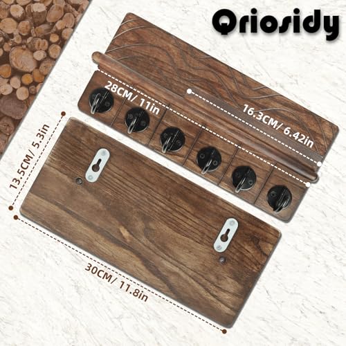 Key Holder Wall Decor-11.8" Solid Ash Wood Entryway Organizer with 6 Hooks & Extra Deep Storage Rack for Key, Mail, Wallet, Leash, Glasses, Hand-Polished & Stained, Easy-Assembly - color: Walnut