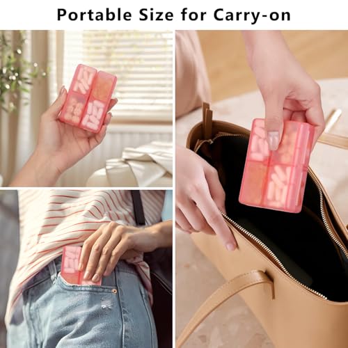 FYY Daily Pill Organizer, 7 Compartments Portable Pill Case Travel Pill Organizer,[Folding Design] Pill Box for Purse Pocket to Hold Vitamins,Cod Liver Oil,Supplements and Medication-Clear Red - color: Clear Red, size: Small (1 Piece)