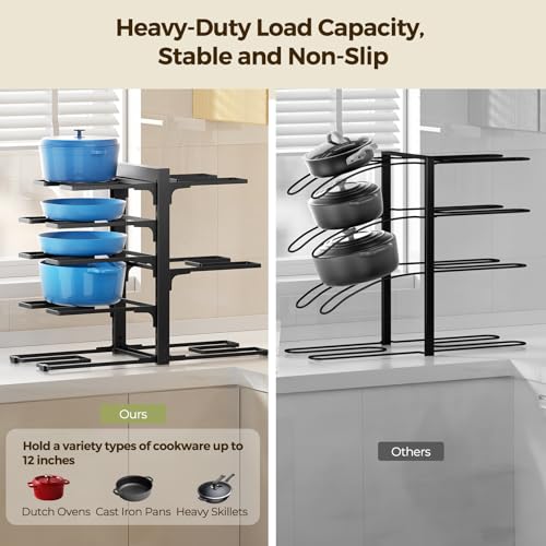 LAMU Pots and Pans Organizer Organizer under Cabinet 15.83" Height, 8 Adjustable Tier Heavy Duty 120LB Pot and Pan Organizer Rack inside Cabinet for Cast-iron Pan, Heavy Skillets Griddle, Shallow Pot - color: Black, size: L-8Tier-15.8“H