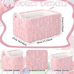 Kathfly 3 Pcs Bow Foldable Storage Baskets Plush Faux Fur Jacquard Design Laundry Basket with Handles Waterproof Storage Bins Fabric Shelf Baskets for Organizing Closet Clothes - style: Bow