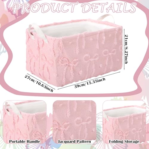 Kathfly 3 Pcs Bow Foldable Storage Baskets Plush Faux Fur Jacquard Design Laundry Basket with Handles Waterproof Storage Bins Fabric Shelf Baskets for Organizing Closet Clothes - style: Bow