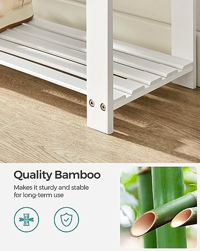 SONGMICS Bamboo Shoe Bench, 3-Tier Shoe Rack Organizer for Entryway, Living Room, Bench Seat Holds Up to 300 lb, 11.9 x 35.4 x 19.2 Inches, Cloud White and Slate Gray ULBS904W01 - color: Cloud White + Slate Gray, size: 35.4"W