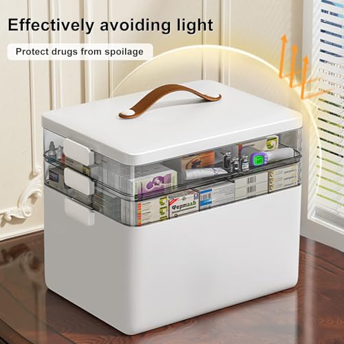 CTIME 3-Tier Medicine Organizer - Portable Medicine Cabinet with Leather Handle, Empty First Aid Kit for Home - size: Regular 3-Tier