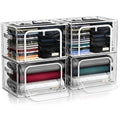 Sorbus Storage Bins with Metal Frame - Stackable & Foldable Clothes Organizer Bags - Clear Soft Plastic Storage Containers (4 Pack, Large) - size: Large, style: 4 Pack