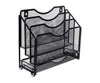EasyPAG Mesh Desk Paper Organizer Wall Hanging File Holder with 3 Upright File Organizer and Sliding Drawer,Black - color: Black