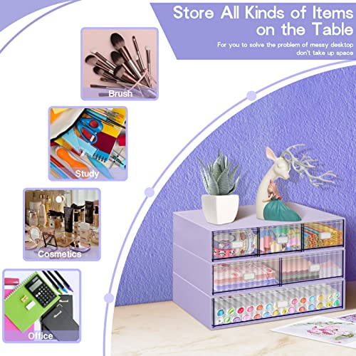 3 Tier Stackable Desk Organizer with 6 Drawers, Plastic Desktop Storage Box Drawers, Detachable Makeup Storage Office Stationery Supplies Organizer for Office School(Purple) - color: Purple