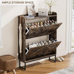 Nicetree Shoe Cabinet with 2 Flip Drawers, Freestanding Shoe Storage Cabinet with Metal Legs, Farmhouse Shoe Organizer for Entryway, Foyer, Hallway - color: Chestnut, style: 2-Drawers