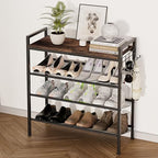 4 Tier Shoe Rack, Shoe Rack for Entryway with Hook, Shoe Organizer with Adjustable Mesh Shelves, Metal Shoe Storage, Closet, Bedroom Living Room Garage - size: 4 Tier