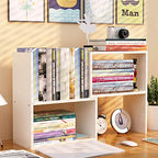 Sorfity Expandable Wood Desktop Bookshelf Desktop Organizer Office Storage Rack Wood Display Shelf - Free Style Display True Natural Stand Shelf Rack Assemble - color: White