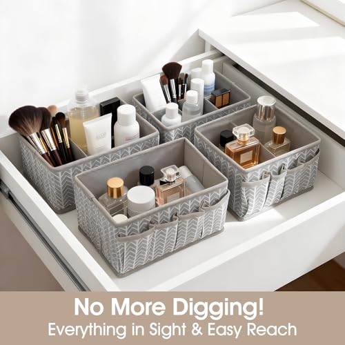 VERONLY Cosmetic Storage Bins Makeup Organizer, Adjustable Multifunction Storage Box Desk Drawer Divider for Makeup Brushes, Bathroom Countertop or Dresser, Set of 4 (Grey) - style: Tree Branch Pattern 4PC