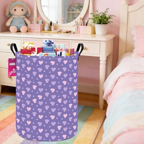 Laundry Hamper Large Canvas Fabric Lightweight Storage Basket/Toy Organizer/Dirty Clothes Collapsible Waterproof for College Dorms, Boys and Girls Bedroom,Bathroom(Purple hearts) - color: Purple hearts