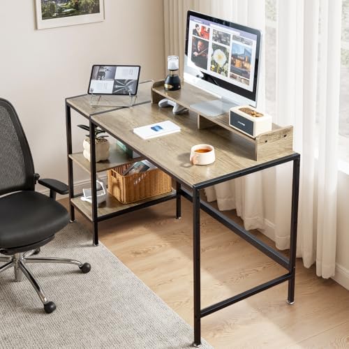 MINOSYS 47-inch Computer Desk with Storage Shelf - Gray Ideal Gaming Desk for Bedrooms, Small Spaces, and Home Offices Modern Writing Desk for PCs. - color: Tx-gray, size: 47 inch