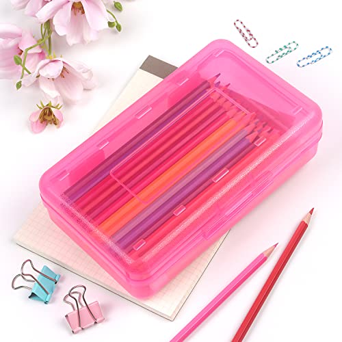 Tamaki 1 Pack Plastic Pencil Box Large Capacity Pencil Boxes Clear Boxes with Snap-tight Lid Stackable Design and Stylish Office Supplies Storage Organizer Box, Pink - color: Pink