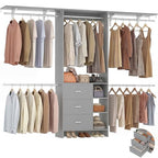 Aheaplus Closet System, Closet Organizer with 3 Wooden Drawers, 8FT Closet Organizer System, 96’’ Walk-in Closet Wardrobe Clothes Rack with Hanging Rods, Garment Rack, Fits 5.3-9 ft, -G6, Grey - color: Grey