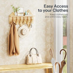 HOOBRO Wall Hooks with Shelf, Coat Rack with Shelf Wall-Mounted, Entryway Wall Key Holder, Hat Rack for Walls, Purse Hanger for Wall, Entryway Hanging Shelf with 6 Retractable Pegs, Natural YL46YM01 - color: Natural