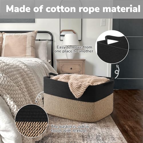 Goodpick Large Blanket Basket, 22" x 17" x 12" Wicker Storage Baskets for Organizing, Rectangle Nursery Basket for Toys Storage, Dirty Clothes Baskets for Living Room, Bedroom - color: Black, size: 22"L x 17"W x 12"H