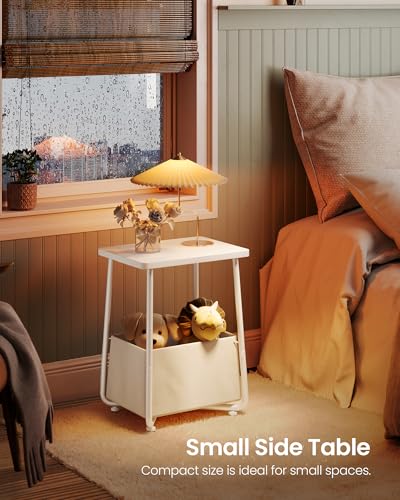 CHOEZON Nursery Side Table, Small End Table for Small Spaces, Nightstand with Fabric Basket, for Nursery, Living Room, Bedroom, White TBZ13WB - color: White