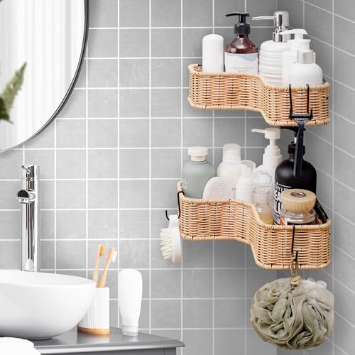 GRANNY SAYS Corner Shower Caddy, 2 Pack Rustproof Corner Shelves, Wicker Shower Organizers and Storage, Inside Shower Shelf for Home Decor - color: Natural, size: Corner