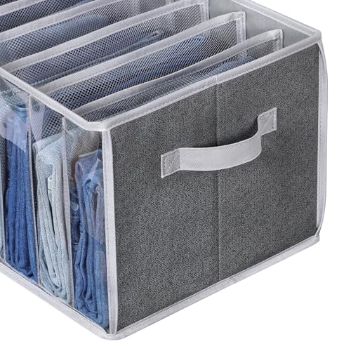 Zilink Upgraded Wardrobe Clothes Organizer with Support Board Clear Pant Organizer for Closet with 7 Grids Jeans Storage Organizer for Closet for Jean Pant Sweater Legging T-Shirt, 6 Pack - color: Black Pattern - For Jeans