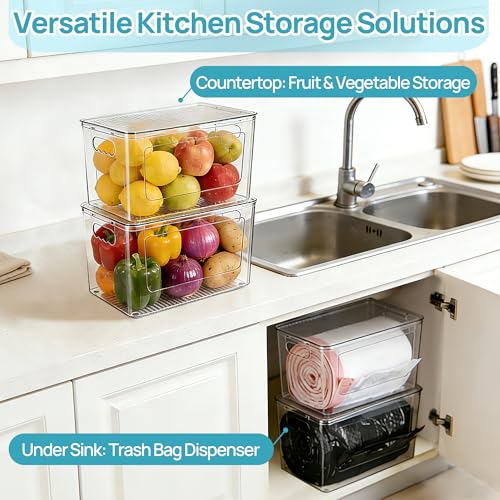 Vtopmart 1 Pack Trash Bag Holder, Stackable Garbage Bag Dispenser for 13/30/33 Gallon Bags, Onion and Potato Storage Bins for Kitchen, Clear Organizer Bins for Under Sink, Laundry Room - size: 1 Pack