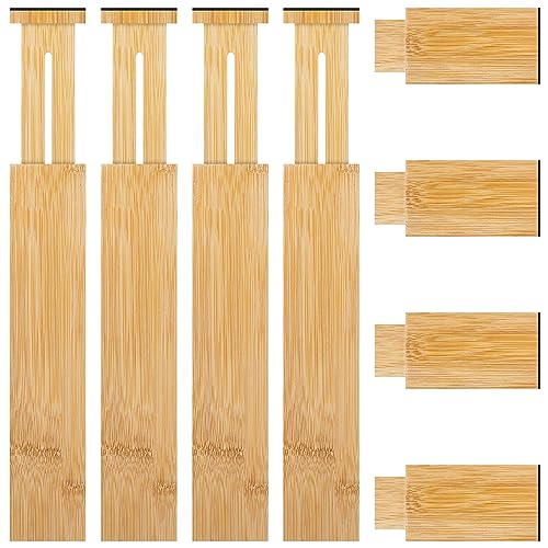 4 Pack Bamboo Kitchen Drawer Dividers with Inserts 2.6" High, Adjustable from 12.5 Inch to 21.7 Inch Drawer Organizers, Expandable Drawer Separators for Clothes, Bedroom, Dresser, Office (Beige) - color: Beige, size: 12.5-21.7 Inches