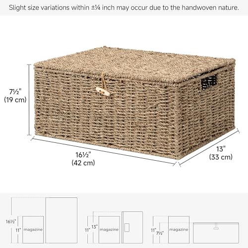 StorageWorks Extra Large Wicker Baskets with Lid for Organizing, Seagrass Storage Baskets for Shelves, Decorative Box with Built-in Handles, Natural, 1 Pack - color: Natural(Seagrass), size: 16½"L × 13"W × 7½"H
