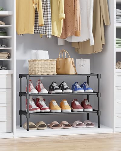 Kitsure Shoe Rack - Non-Woven Shoe Rack Shelf, Shoe Organizer for Closet, Entryway, Garage & Corridor, Stackable Shoe Shelves, 27.5" Wide - 3 Tier, Black - color: Black, size: 27.5" Wide - 3 Tier