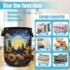 Starry Sky Sunflower Laundry Basket, Moon Flower Laundry Hamper Collapsible Oxford Cloth with Handle Clothes Toy Storage Bin for Bathroom Laundry Room Bedroom 15.7 X 20 Inch - color: Starry Sky Sunflower Moon