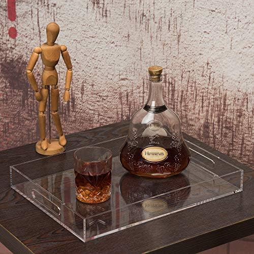 Clear Sturdy Acrylic Serving Tray with Handles-10x15Inch-Serving Coffee,Appetizer,Breakfast,Butler-Kitchen Countertop Tray-Makeup Drawer Organizer-Vanity Table Tray-Ottoman Tray-Decorative Tray - color: Clear, size: 15" x 10" x 2"