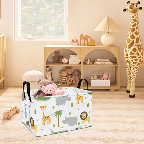 LANGYASHAN Rectangular Storage Bin Collapse Canvas Fabric Cartoon Storage Basket with Handles for Organizing Home Kitchen Boys and Girls Toys Office Closet Shelf Baskets (Rec animal) - color: Rec animal