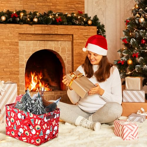 Geelin 3 Pcs Christmas Baskets Storage Gingerbread Christmas Tree Snowman Basket for Gifts Collapsible Waterproof Canvas Xmas Storage Bin Organizer with Handles for Book Closet Shelf Nursery Decor - style: Christmas Classics