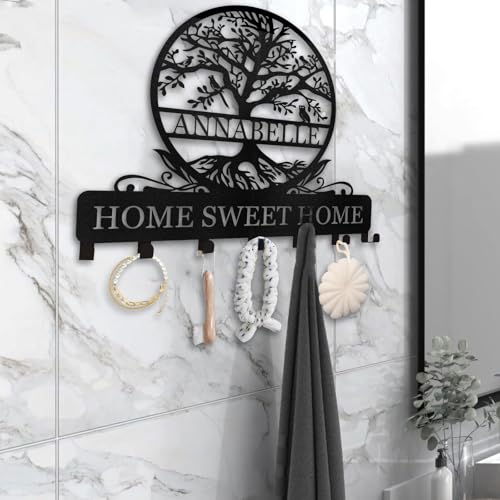 Personalized Key Holder Wall Mount | Custom Name Tree of Life Metal Key Hook | Key Hooks for Wall | Key Holder Wall Hanging | Home Metal Decor for Living Room, Front Door, Entryway - color: 03 Tree