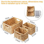 ELONG HOME Wicker Storage Basket, 3 Pack Hand-Knitted Wicker Baskets, Water Hyacinth Storage Baskets with Built-in Handles - color: Hyacinth 3