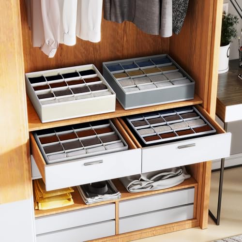 Joyoldelf Sock Drawer Organizer Divider Underwear Organizer 16-cell Fabric Dresser Drawer Organizers Storage Boxes for Socks Lingerie, Handkerchiefs, Ties 4 Pack (Grey) - color: Grey, size: 4*16 cells